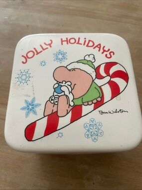 Jolly Holiday’s Ziggy Trinket Box - White with Red & Green stoneware